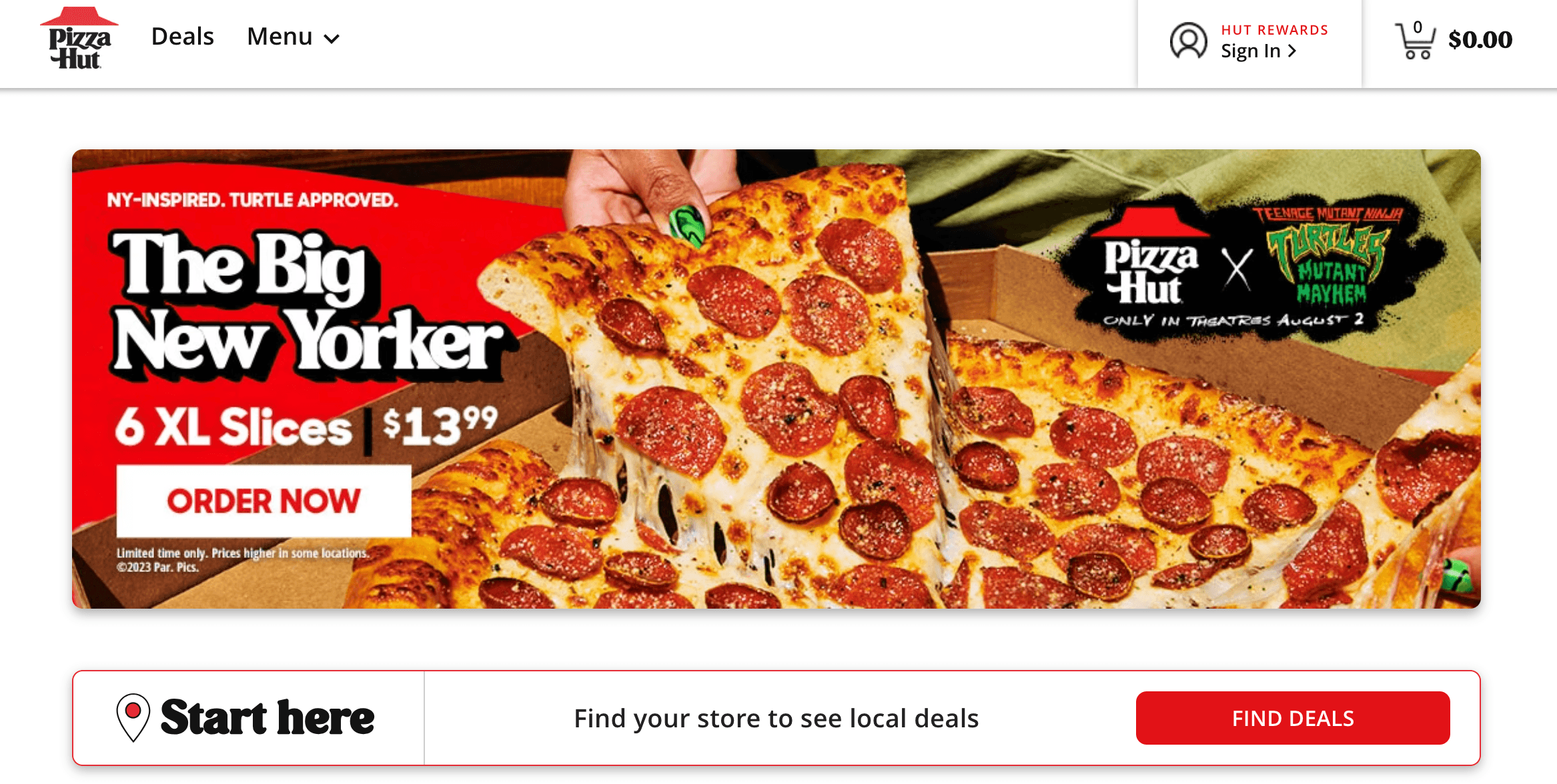 Homepage for Pizza Hut