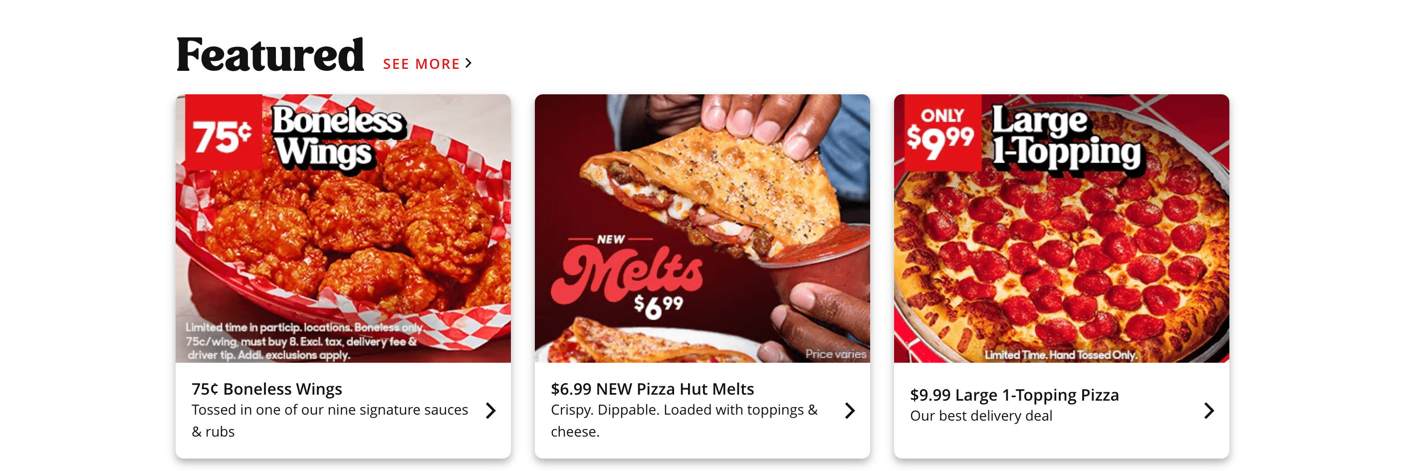 Photos of Pizza Hut's food surrounded by white space