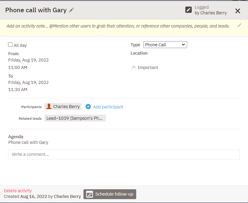 sales phone call scheduling nutshell crm dashboard