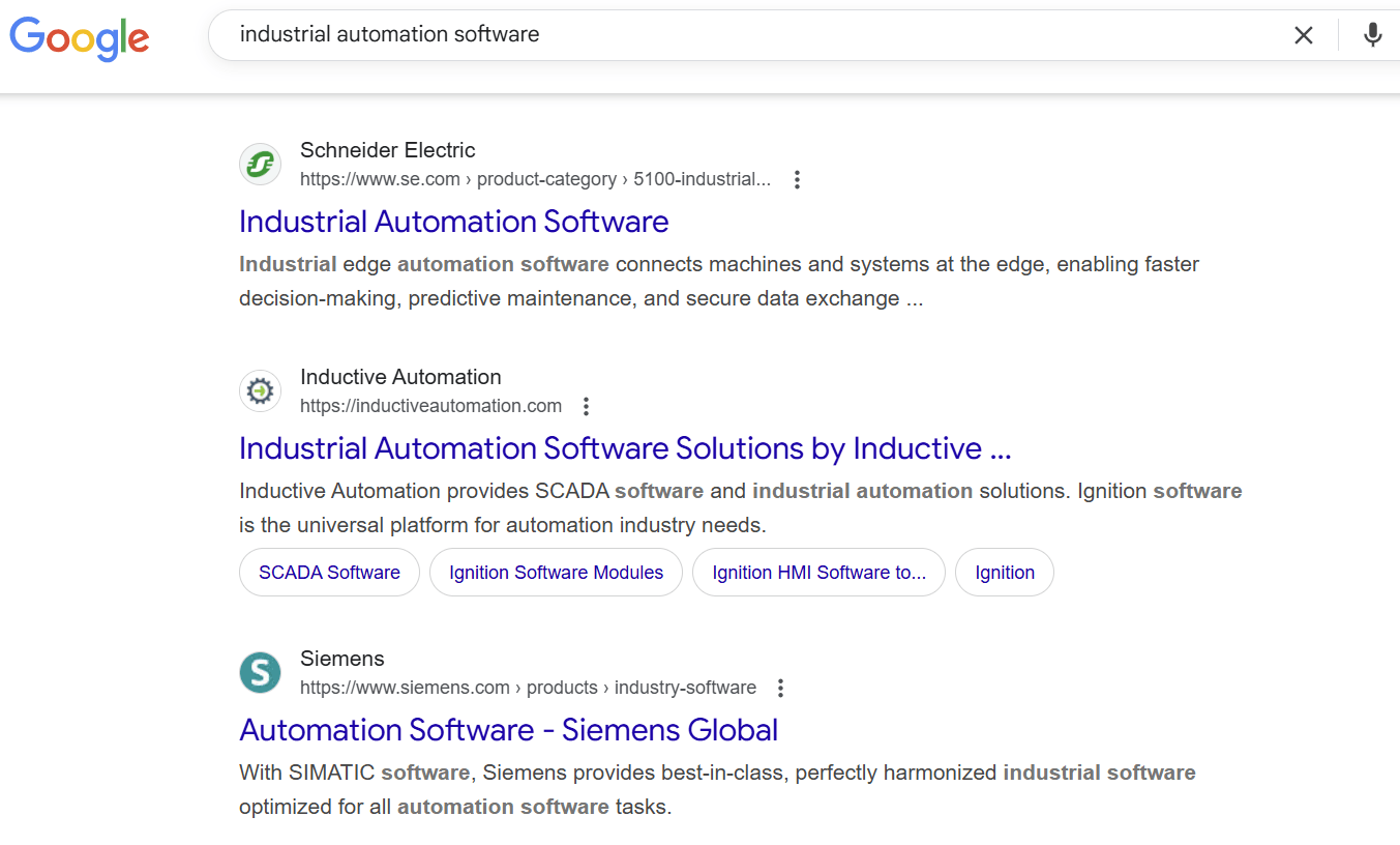Search results for industrial automation software.