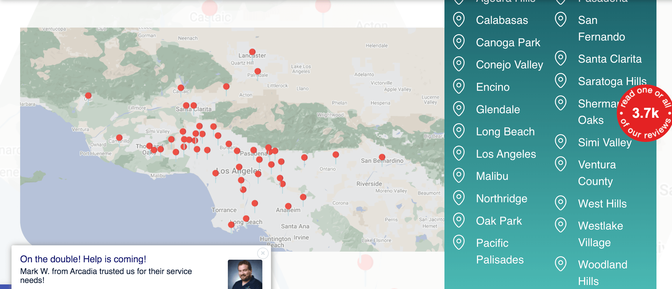 Service map of California showing where NRG provides services