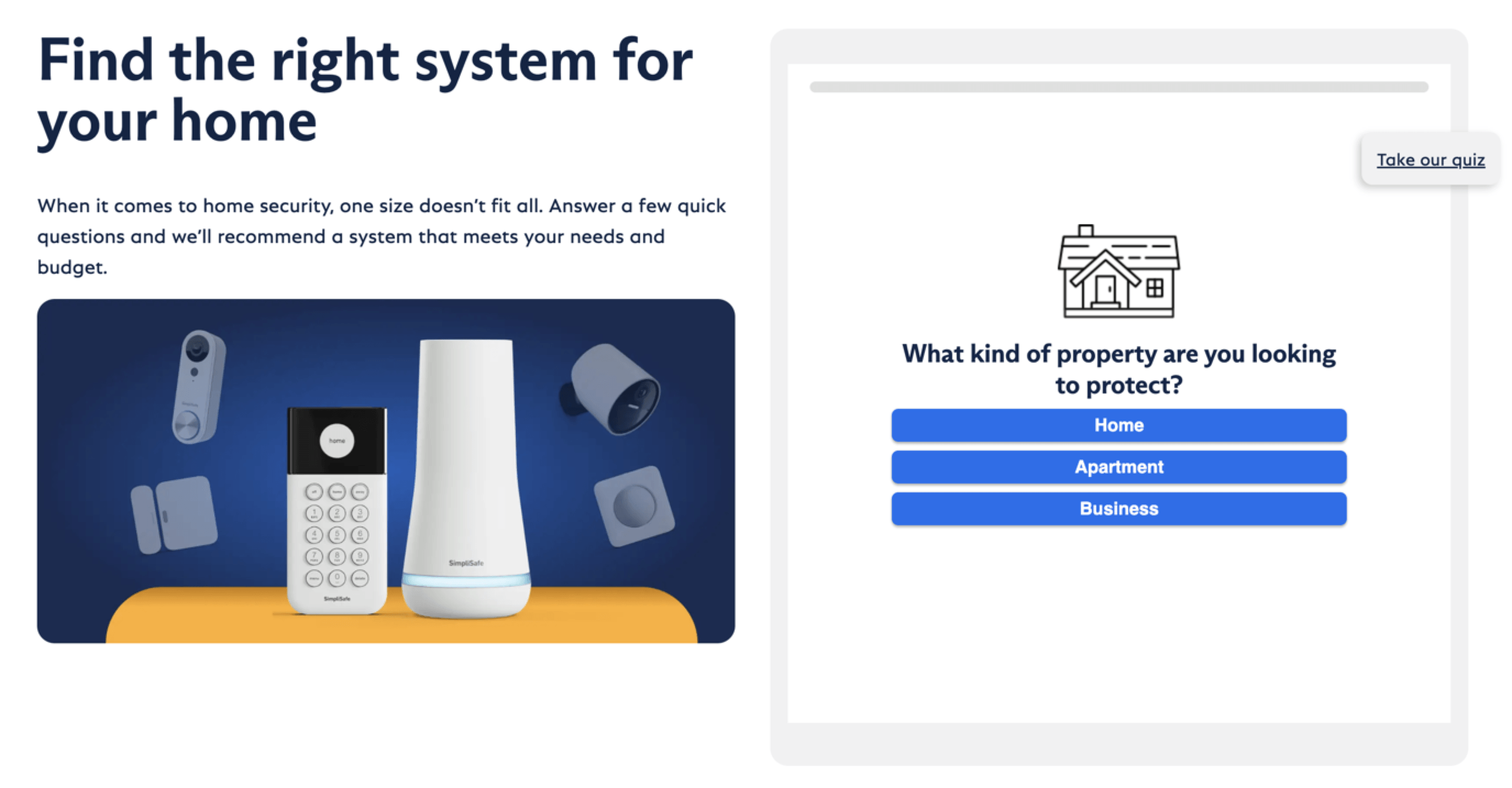 Screenshot of Simplisafe's homepage