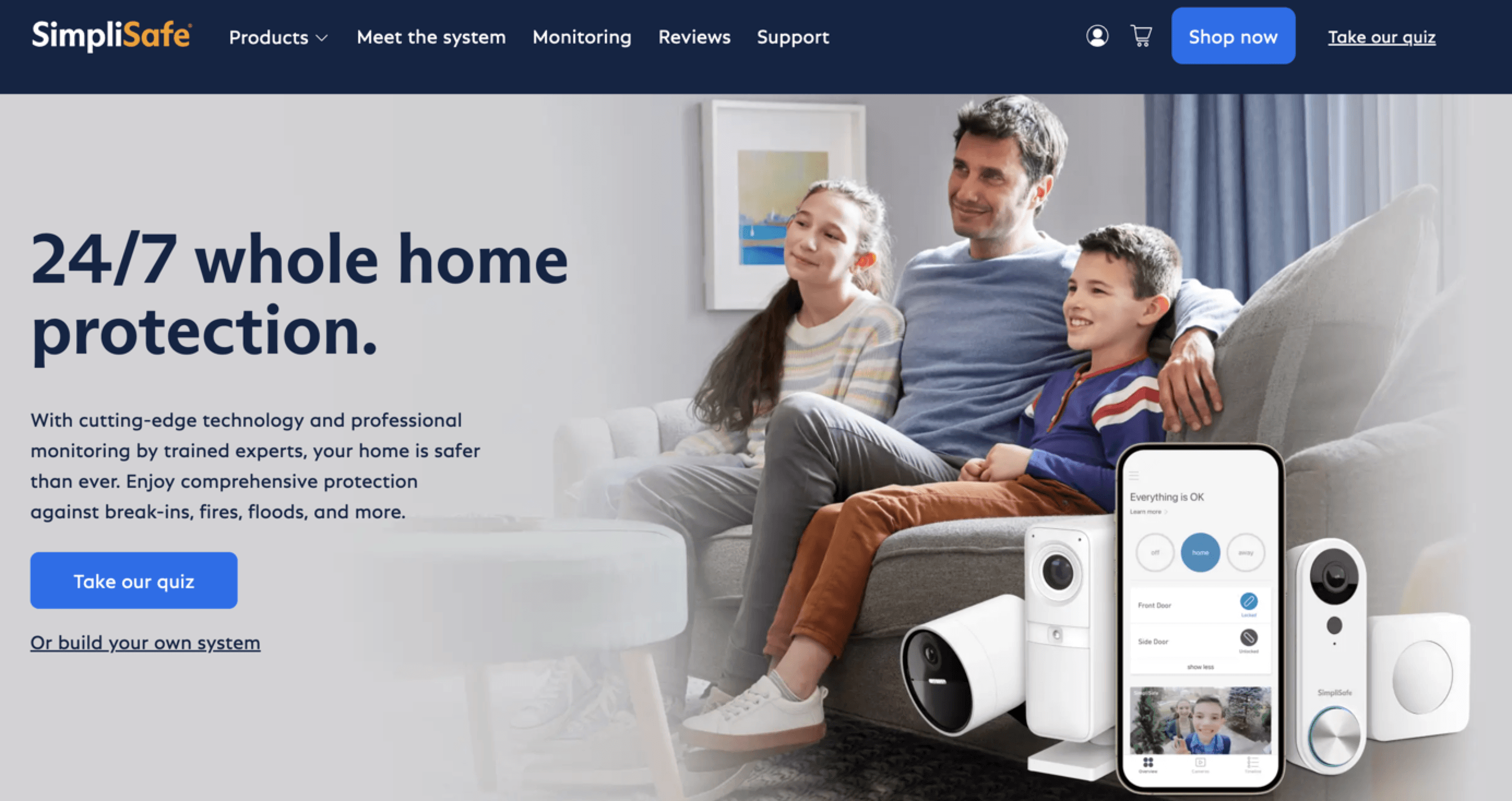 Screenshot of Simplisafe's homepage