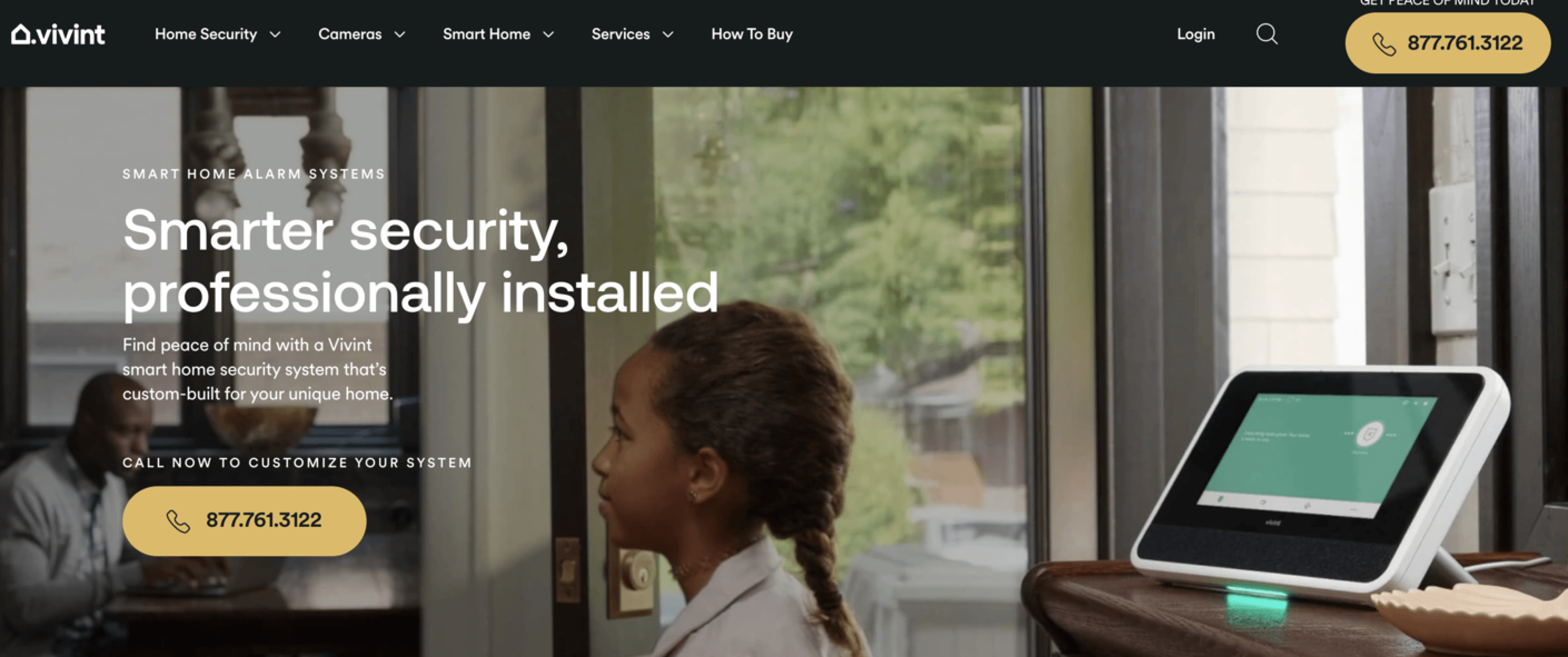 Screenshot of Vivint's homepage and banner