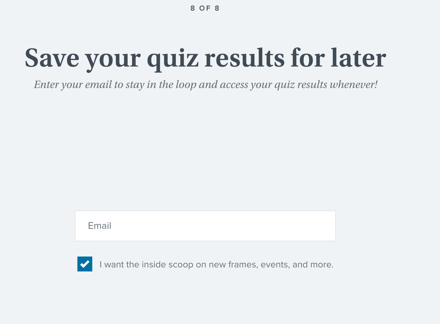 Warby Parker page with an email bar