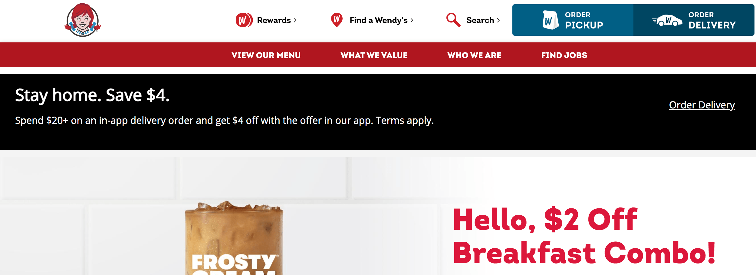 Homepage for Wendy's