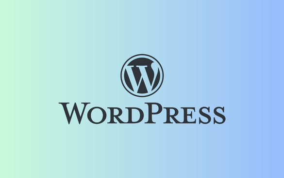 WordPress logo with a stylized 'W' inside a circle next to the word 'WordPress' on a blue gradient background.