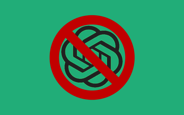 A red prohibition sign over a black Celtic knot on a green background.