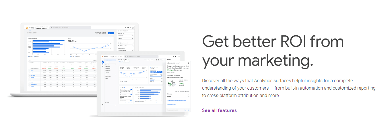 Google Analytics page inviting people to get a better ROI from their marketing