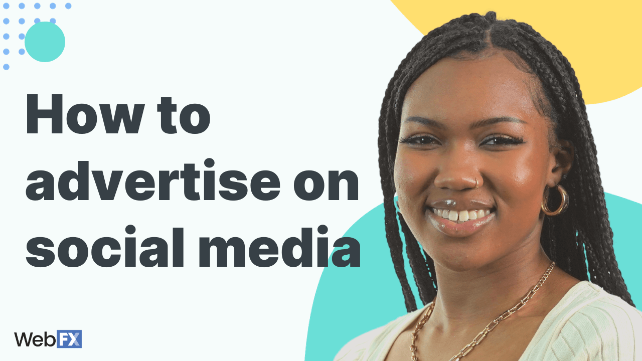 A woman smiles at the camera next to the words how to advertise on social media.