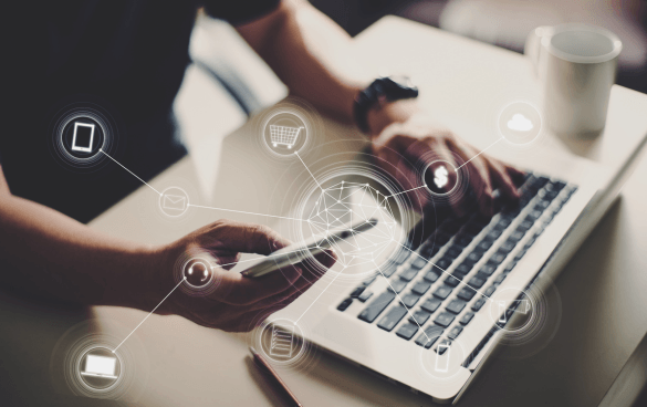 man typing on computer