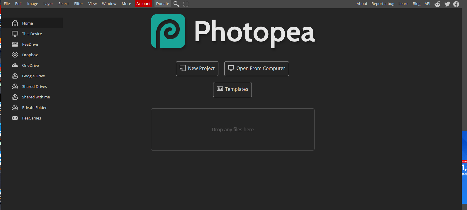 Editor screen for Photopea