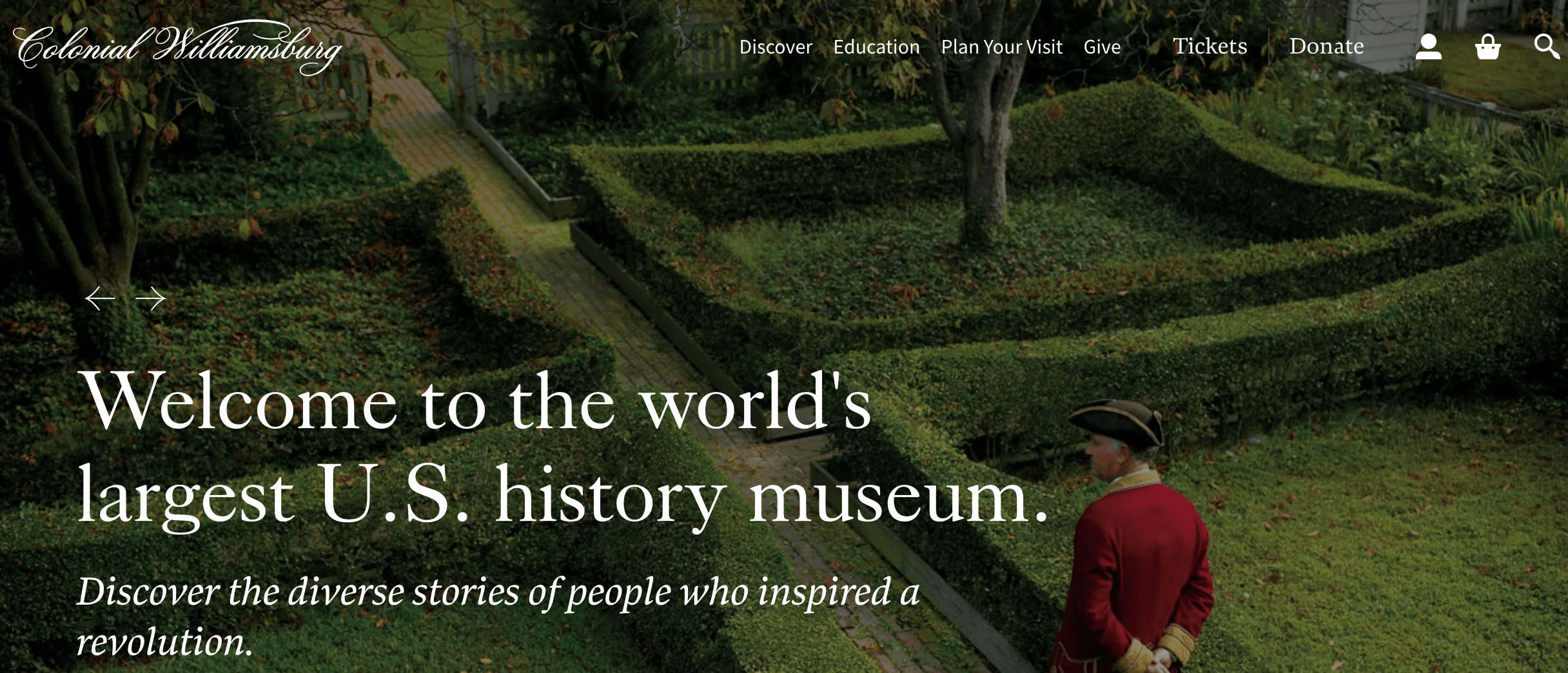 Hoempage for Colonial Williamsburg website