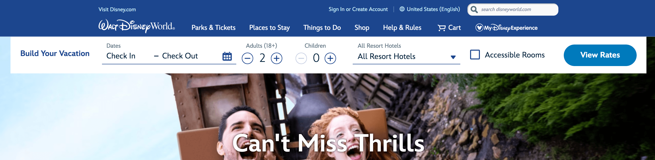 Homepage for Disney World