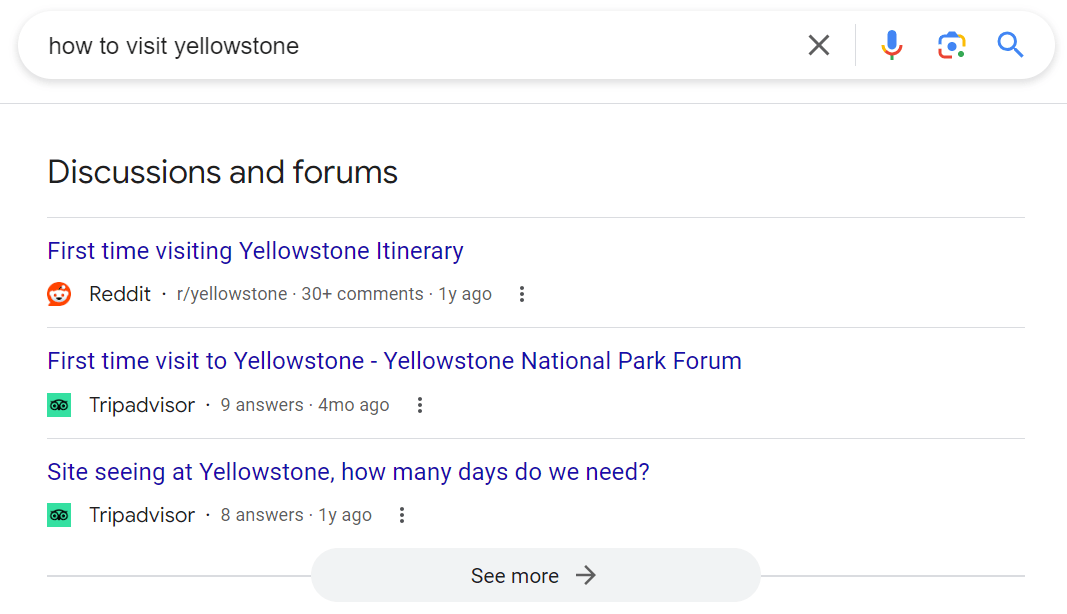forum results in google search for how to visit yellowstone