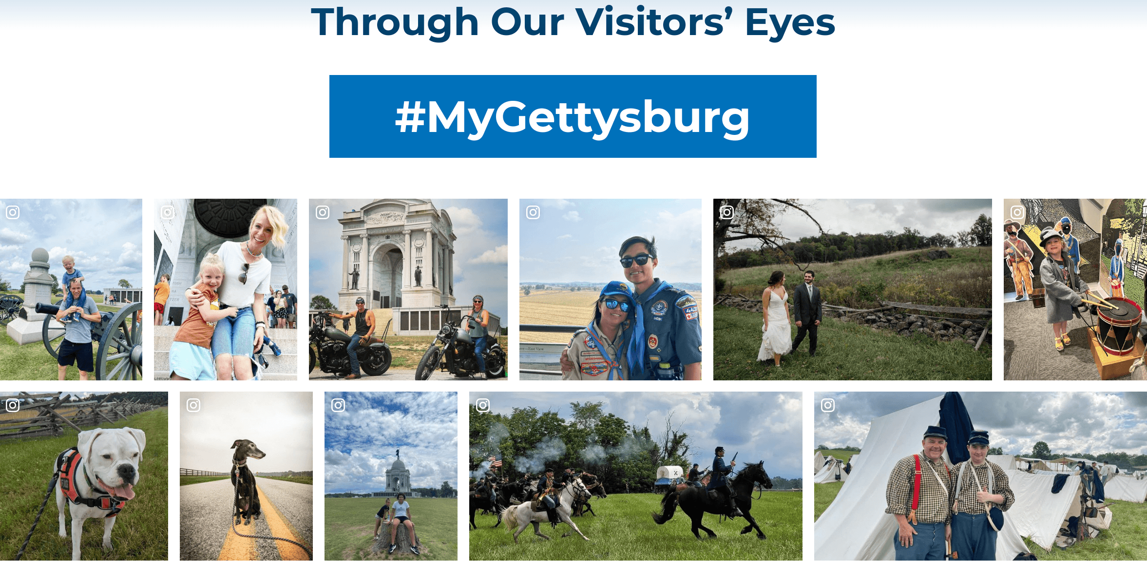Instagram photos featured on Gettysburg's website showing tourists