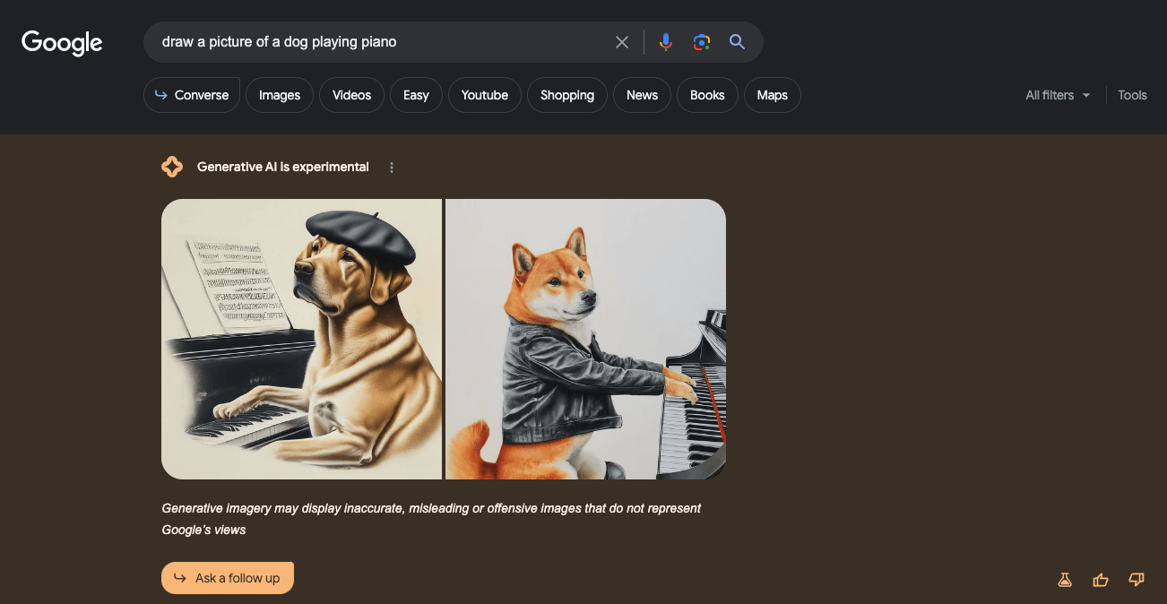 Google AI generating photos of dogs playing pianos