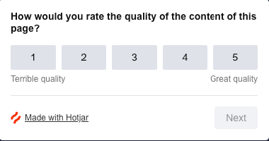 Survey asking users about their experience and to rate it on a scale of 1-5