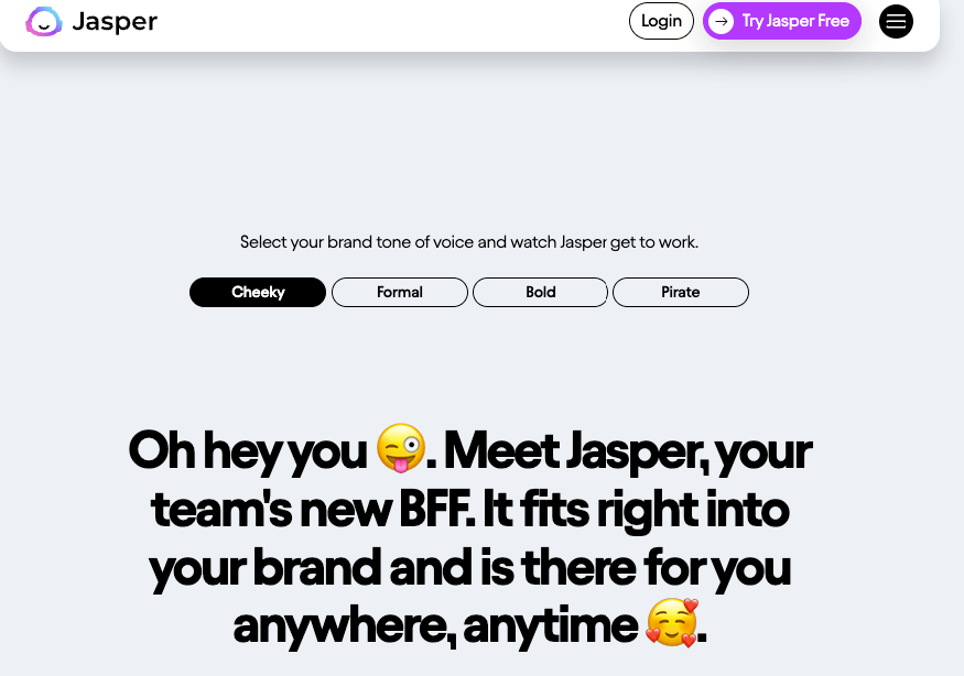 Homepage for Jasper AI