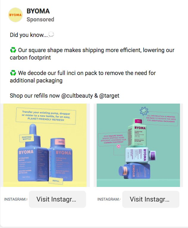 Social media ad promoting BYOMA's products