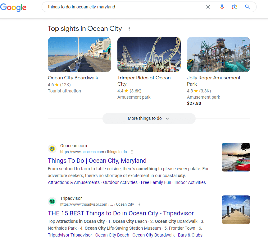 Tourism keyword search results