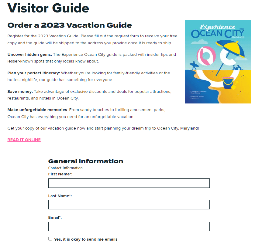 Lead magnet vacation guide example