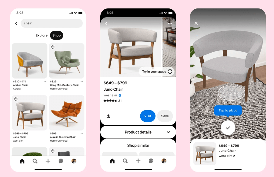 Pinterest Augmented Reality for Furniture