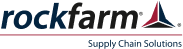 Rockfarm logo with the text 'rockfarm' in lowercase green letters, a red stylized 'A' representing a peak, and the tagline 'Supply Chain Solutions' in blue beneath.