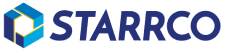 Logo of Starrco, featuring a stylized blue cube with an open door on one side, next to the word 'STARRCO' in blue capital letters.