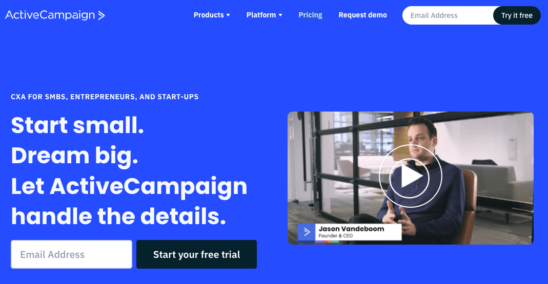 Homepage for ActiveCampaign