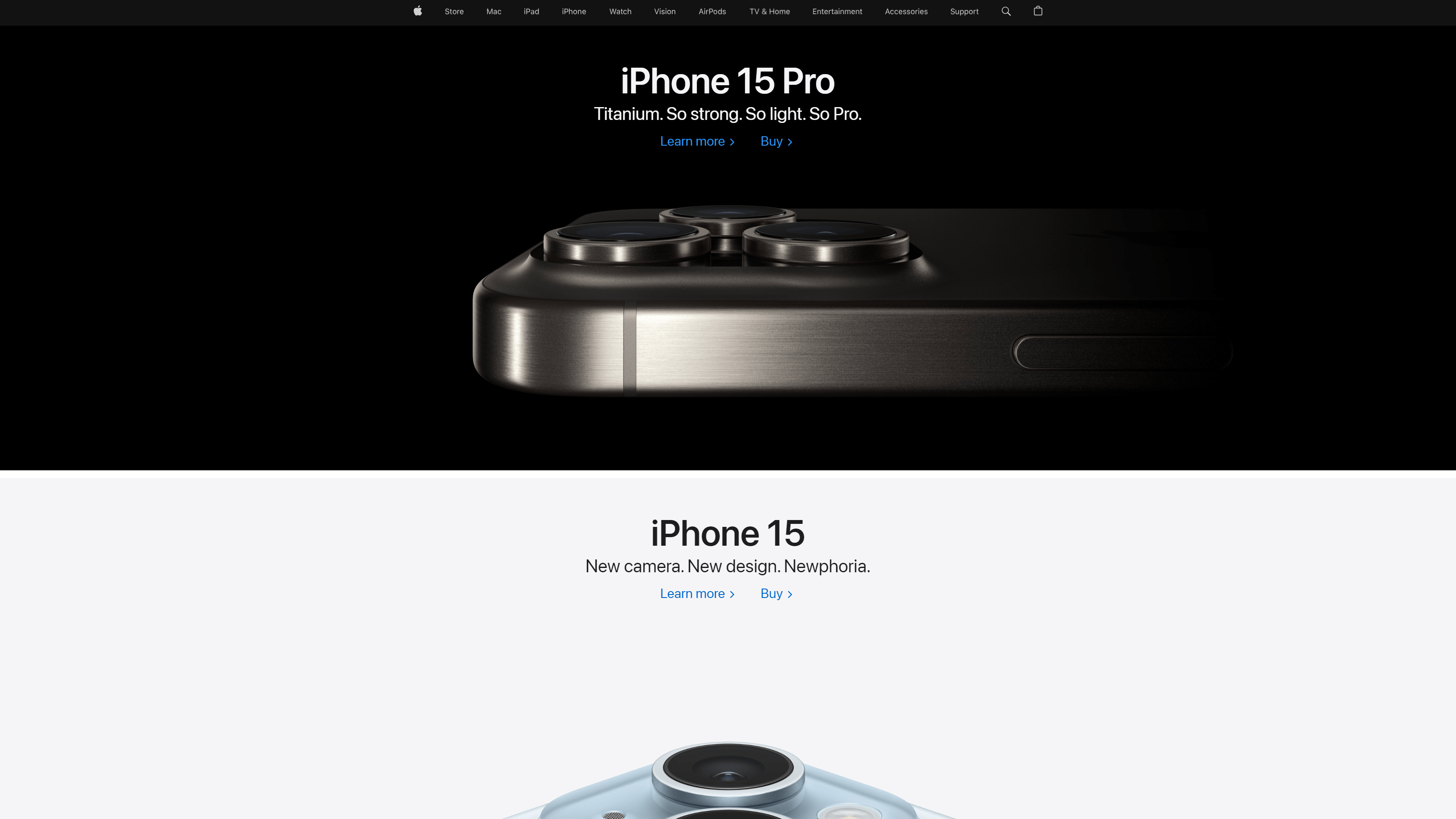 Apple store website homescreen