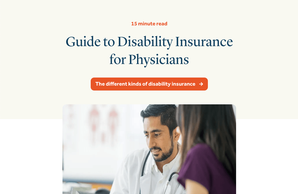 Blog post on a website showing a guide to physician disability insurance