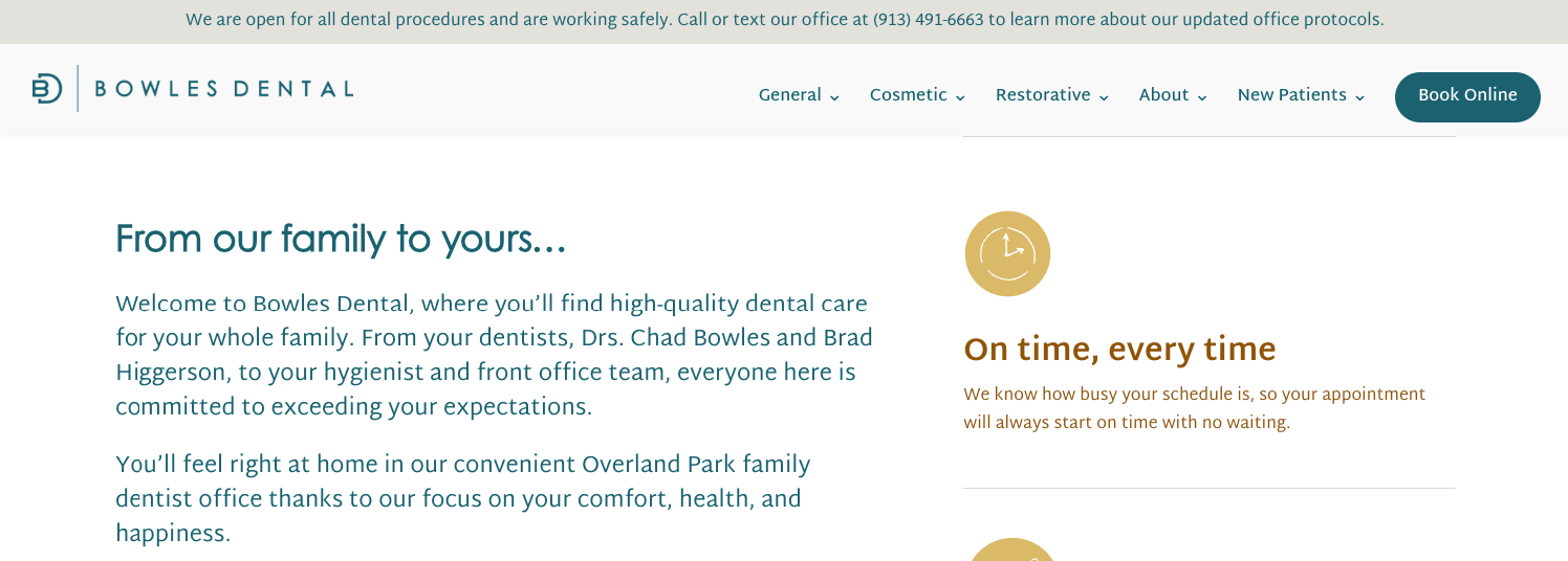 Homepage for Bowles Dental