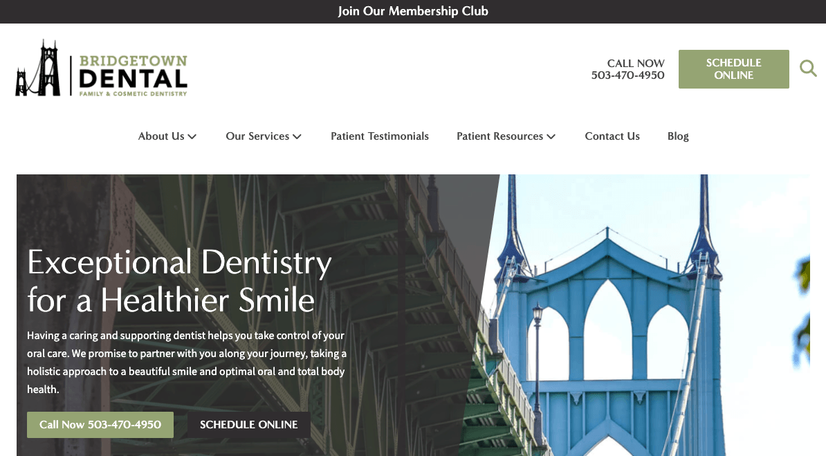 Homepage for Bridgetown Dental