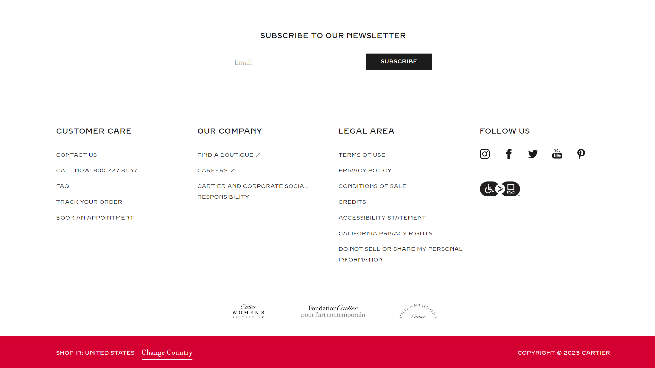 cartier website footer