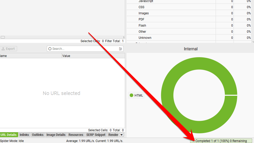 Checking crawl progress in Screaming Frog