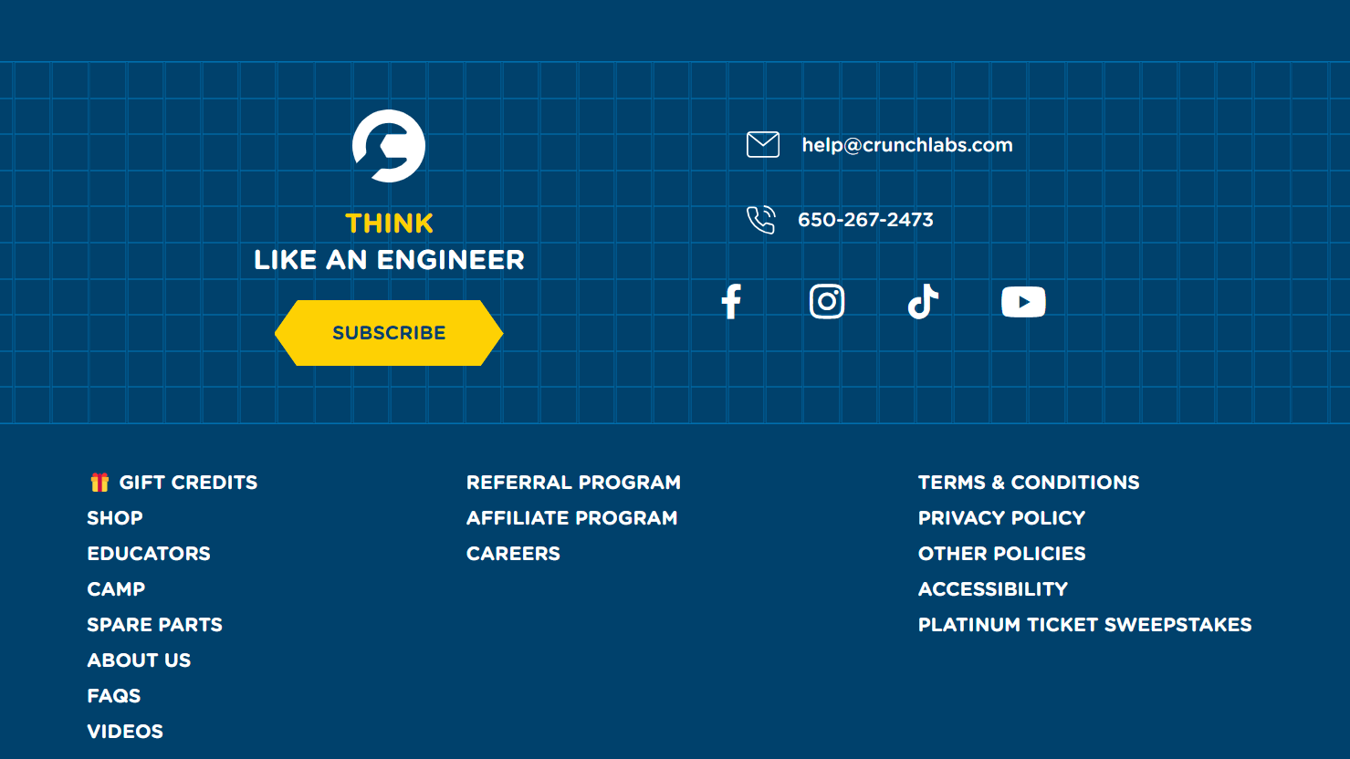 crunch labs website footer