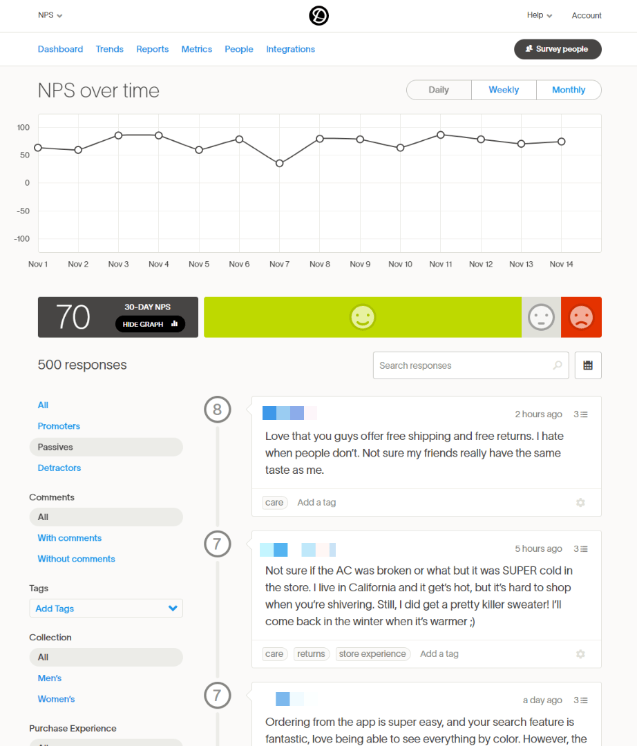 delighted nps software dashboard