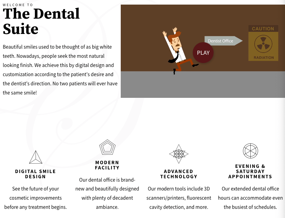 Written text on The Dental Suite's website showcasing their spacing and font choices