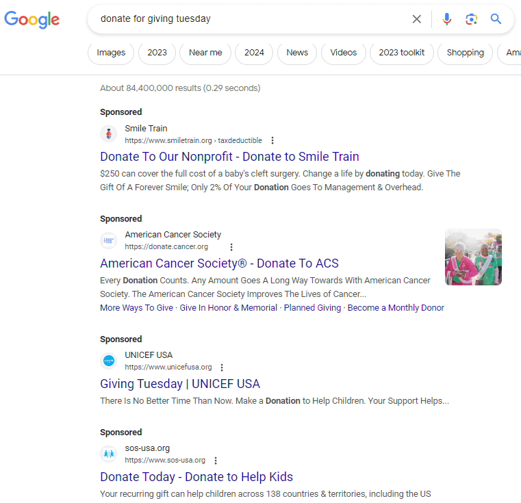 google ppc ads for giving tuesday