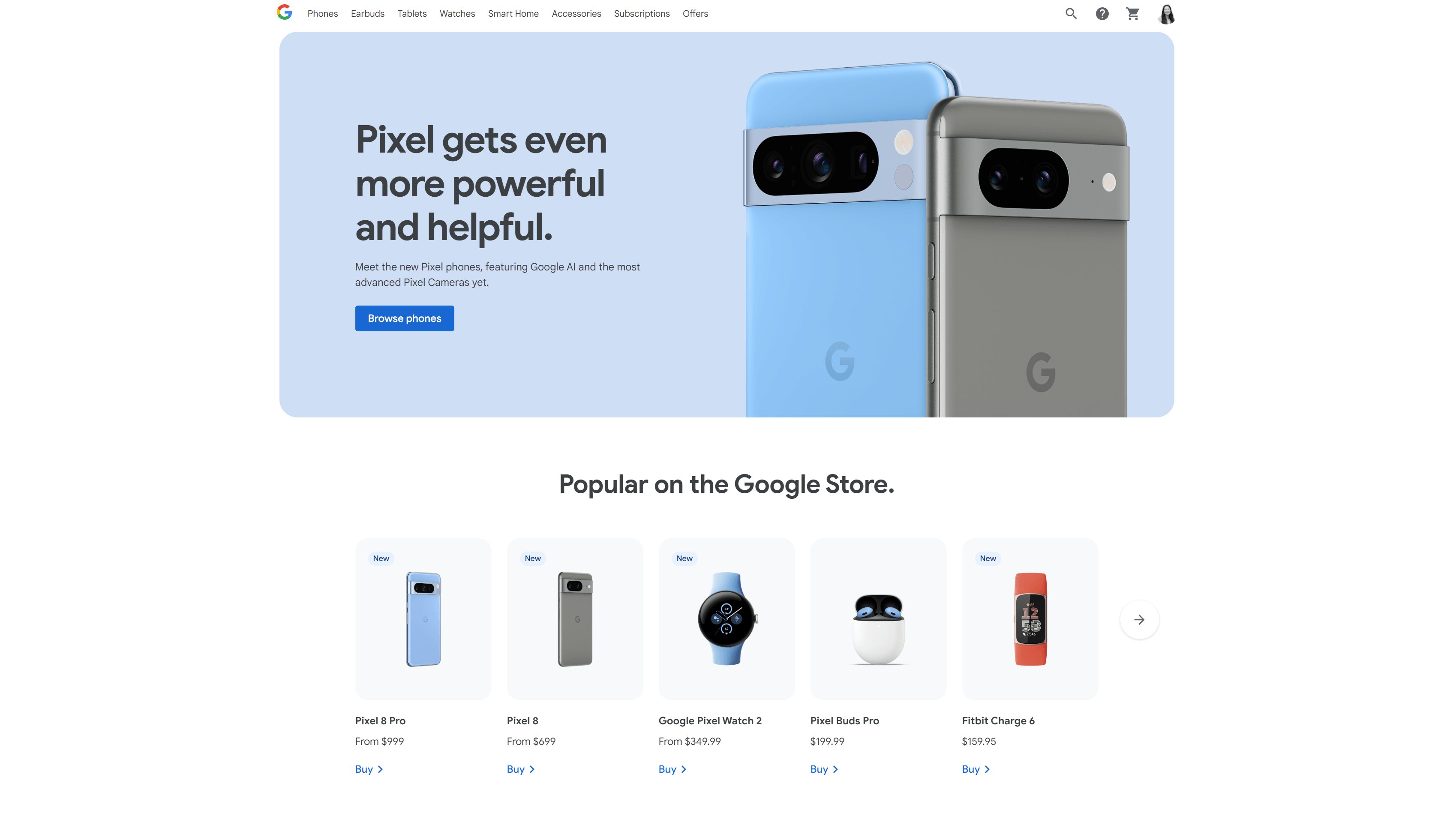 Google store website homescreen