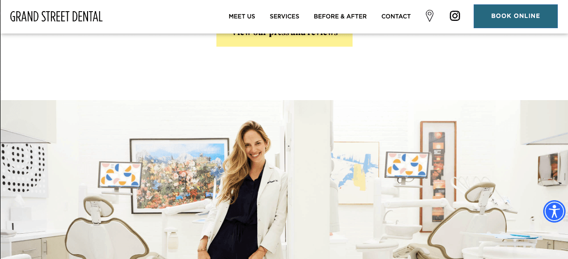 Design elements integrated through Grand Street Dental's website