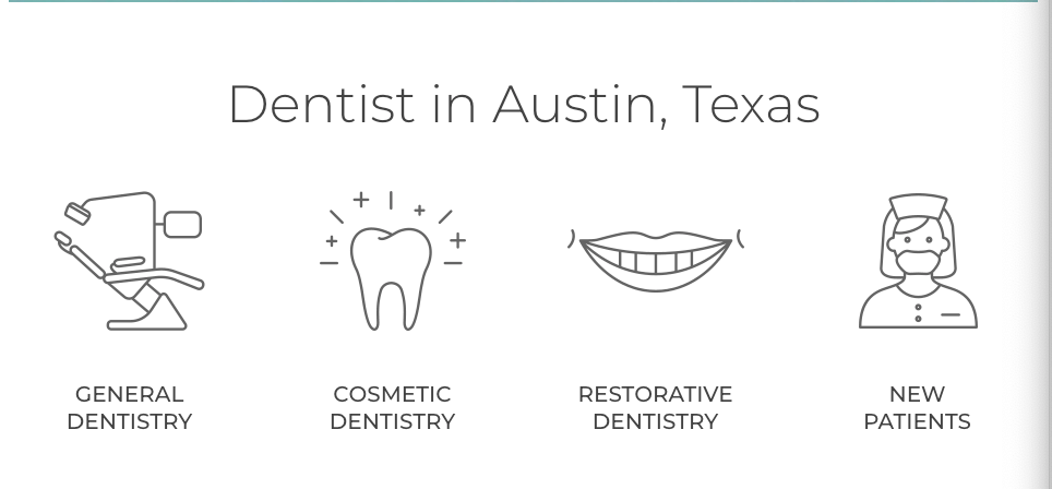 Dental icons on Austin Dental's website