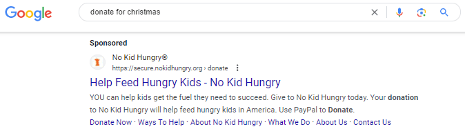 ppc ad for no kid hungry