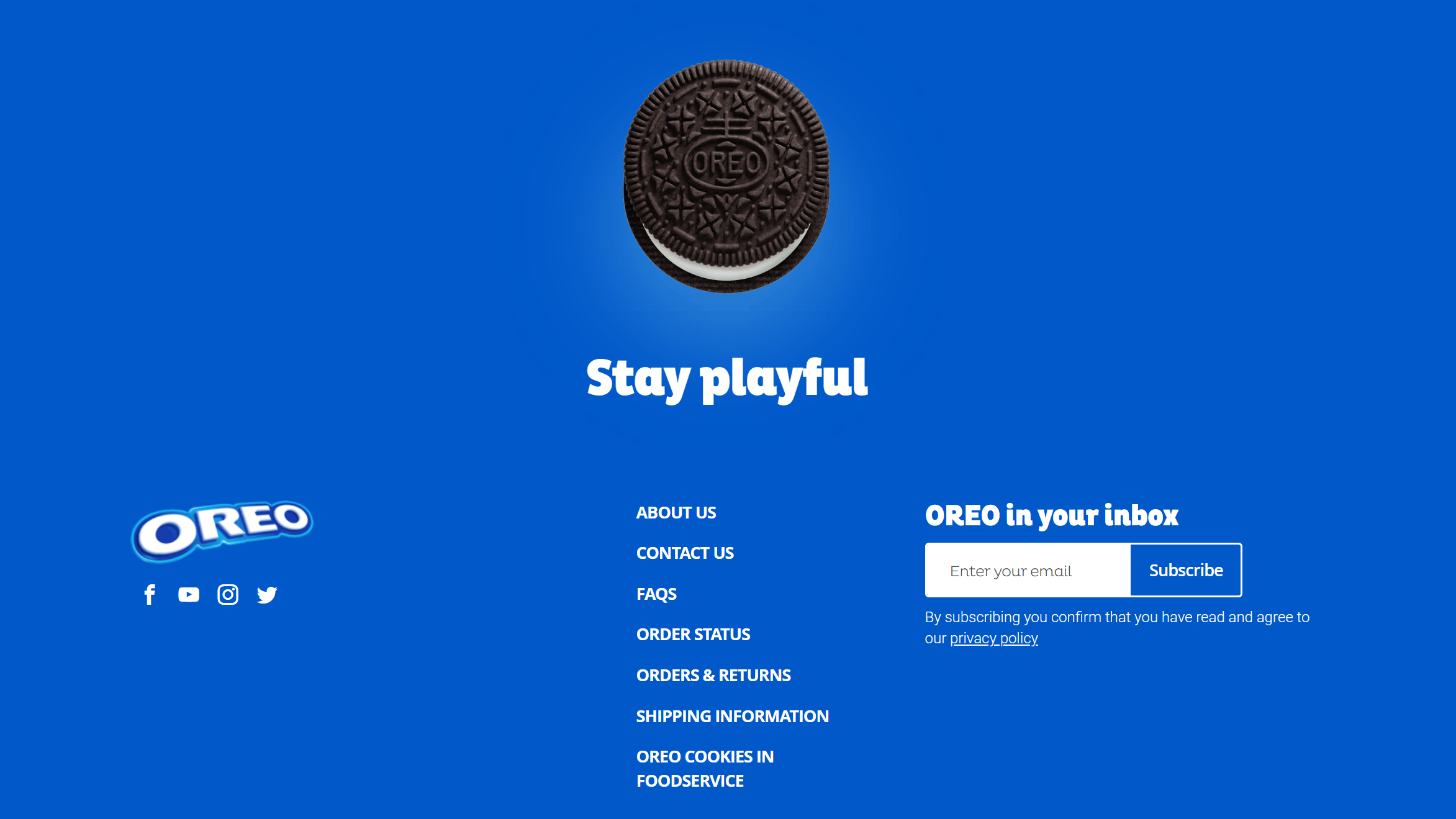 the oreo website footer