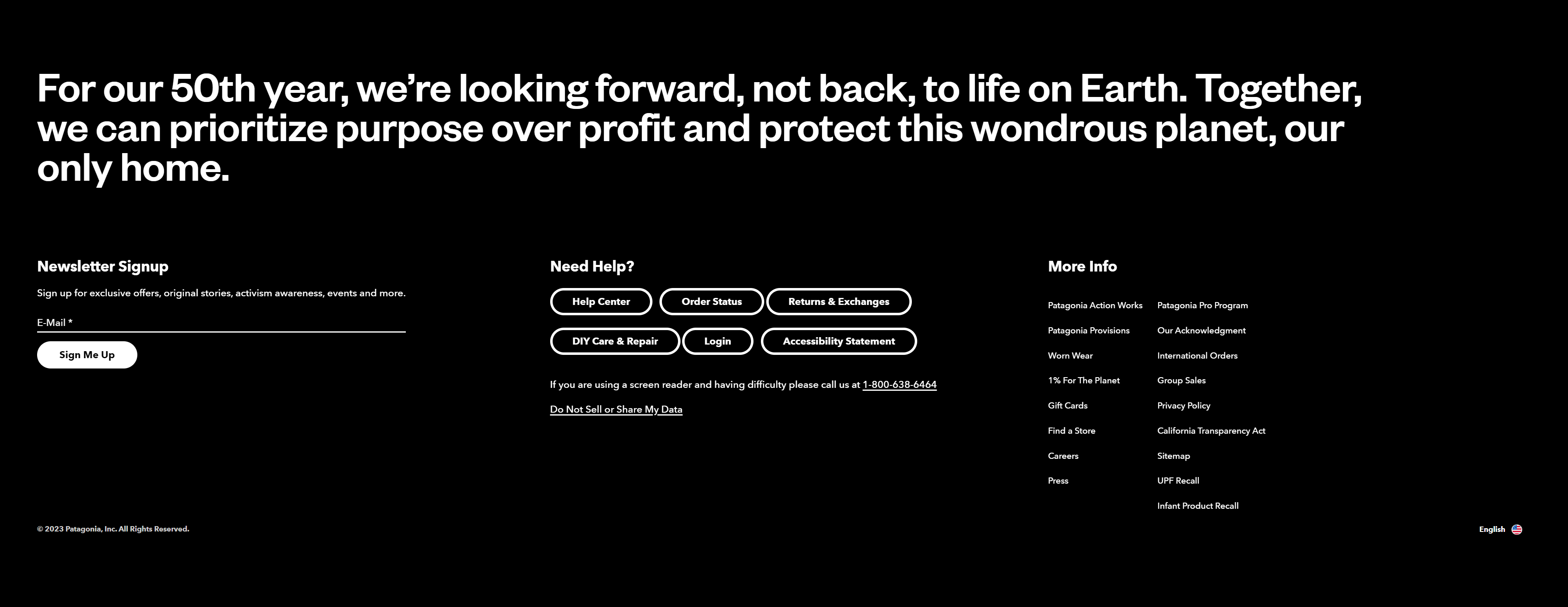 patagonia website footer