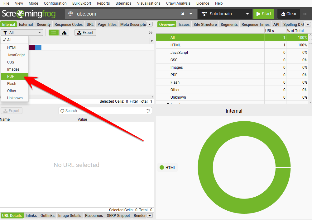 Viewing a PDF report in Screaming Frog