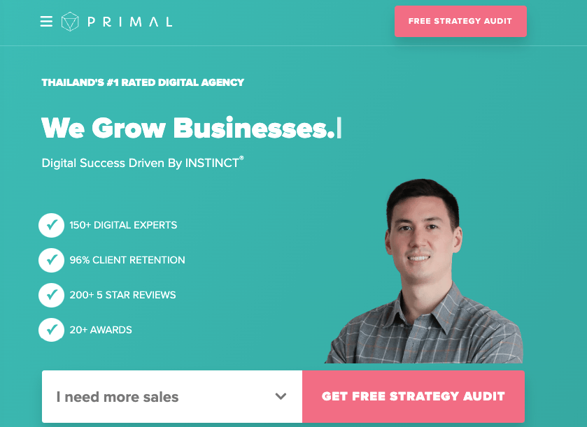 Homepage for Primal Digital Agency