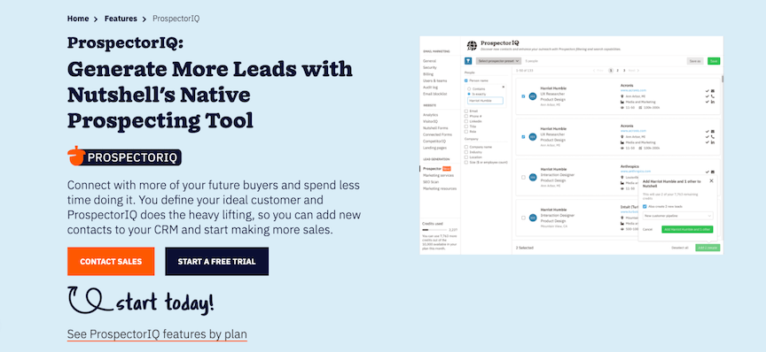 Homepage for ProspectorIQ