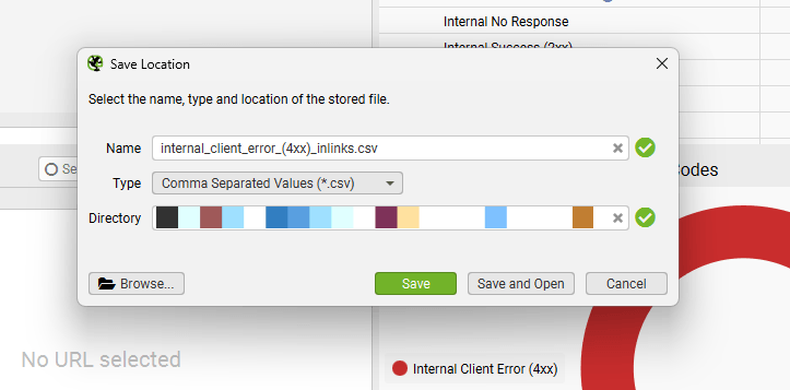 Saving a CSV report in Screaming Frog